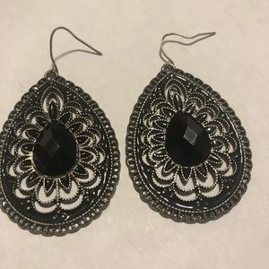 Black Teardrop Statement Earrings
